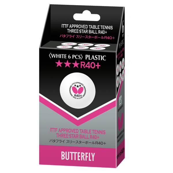 Butterfly Butterfly R40+ 3-Star Ball: Front view of 6-pack